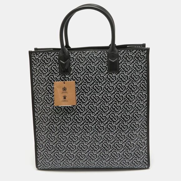 Burberry Black/White TB Logo Leather Vertical Danny Tote - Picture 1 of 4